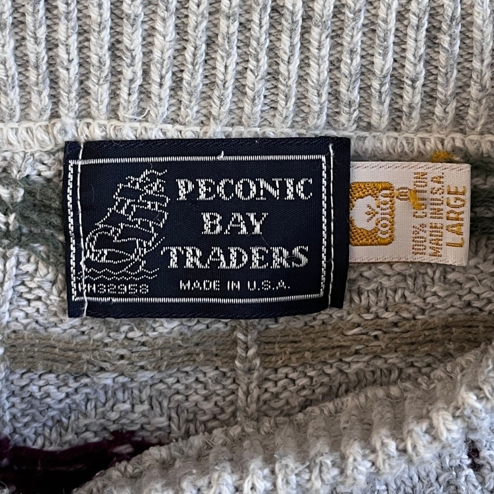Peconic Bay Traders Mens Large Crewneck Sweater Gray Geometric Pattern Made USA - Picture 4 of 8